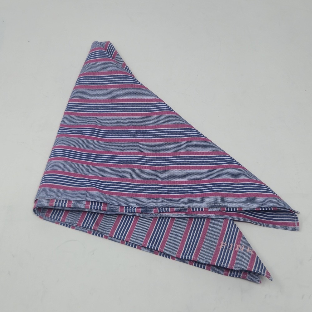 Thomas Pink London Woven Cotton Pocket Square Handkerchief Blue Pink Stripes - Picture 8 of 10